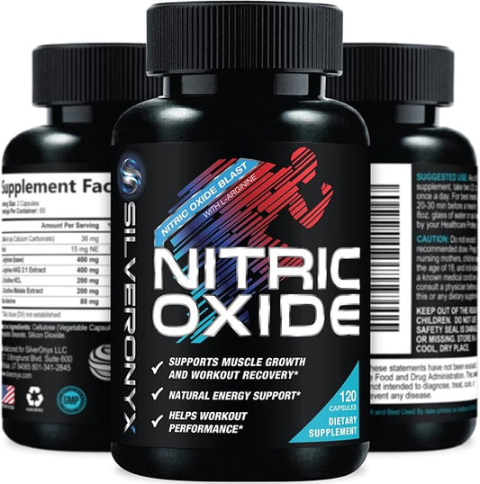 Extra Strength Nitric Oxide Supplement 3X Strength L Arginine, Citrulline Malate, AAKG, Beta Alanine - Premium Muscle Supporting Nitric Booster - Natural Energy & Heart Health Support - 120 Capsules