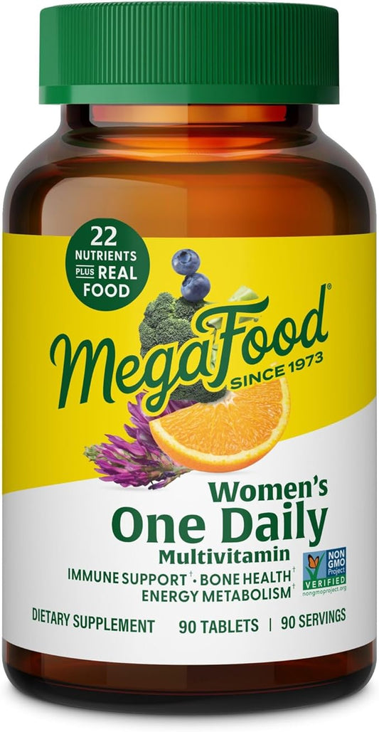MegaFood Womens Multivitamin One Daily - Multivitamin for Women - Vitamin C, Vitamin D, Iron & B Vitamins - Bone, Energy Metabolism & Immune Support - Vegetarian, GlutenFree - 90 Tablets, 90 Servings
