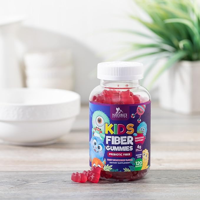Fiber Gummies for Kids, Daily 4g Gummy Fiber Supplement, Prebiotic Digestive Health Support - Nature's Plant Based Soluble Fiber, Supports Regularity & Digestion for Kids Non-GMO - 120 Gummies