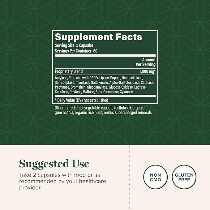 Global Healing Ultimate Enzymes - Systemic & Digestive Enzymes Supplement for Healthy Digestion, Immune System Boost and Natural Gut Health, Digestive Enzyme for Women and Men, Lipase (120 Capsules)