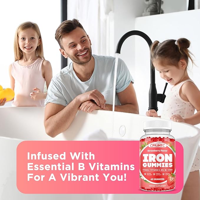 2 Pack Iron Gummies for Adults & Kids Iron Supplement Strawberry Blueberry Flavor