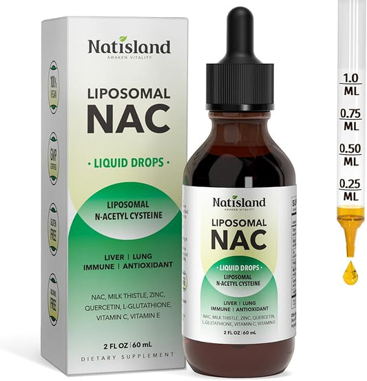 Liposomal Liquid NAC Drops, NAC Supplement N-Acetyl Cysteine, NAC 600 mg with Milk Thistle & Quercetin for Adults & Kids, Liver & Lung Support, Immune & Antioxidant, Skin & Cellular Health, 2 Fl Oz