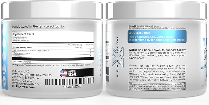 TUDCA+ 1000mg Bile Salt Supplement for Liver Support, Detoxification, Digestive Health, Inflammation, and Skin Health - Made in The USA (60 Vegan Capsules)