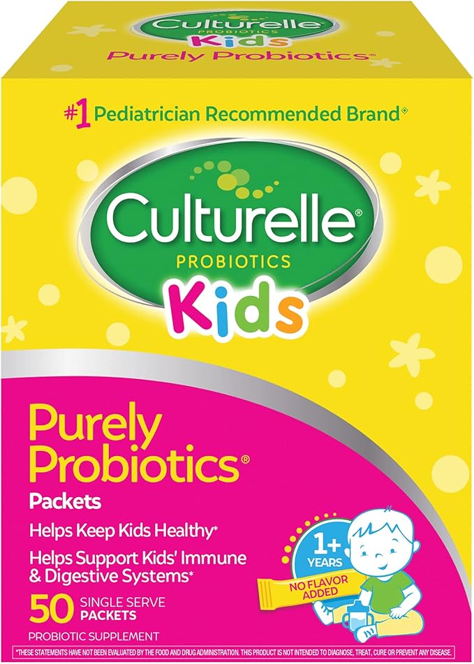 Culturelle Kids Purely Probiotics Packets Daily Supplement, Helps Support Kids’ Immune and Digestive Systems, #1 Pediatrician Recommended Brand, Ages 1+, 50 Count
