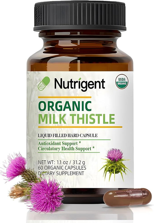 USDA Organic Milk Thistle Supplement 25:1 Extract, 8750 mg Strength, Silymarin Supplement 280 mg, Liquid Organic Capsules, Liver Health & Detox Support, Non-GMO, 60 Count