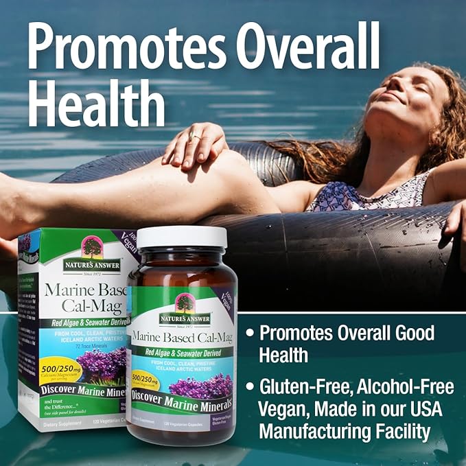 Nature's Answer Calcium Magnesium Capsules 120 Count - Daily Marine Based Magnesium & Calcium Supplement for Sleep & Bone Support - Vegan, Gluten Free, Alcohol Free for Everyone