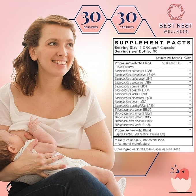 Best Nest Wellness Mama Bird Probiotics - Digestive Health Supplement Aids Gut - Brain Support - 50 Billion CFU Multi-Probiotic Supplement for Women - Supports Healthy Gut Biome - 30 Capsules