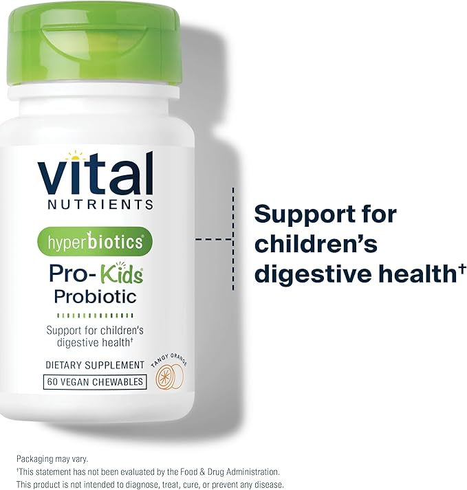 Hyperbiotics Vital Nutrients Pro Kids Probiotic | Allergen-Free Toddler Probiotics for Kids | Targeted Immune, Gut, and Digestive Health | Sugar-Free Orange Flavor | 60 Chewable Tablets