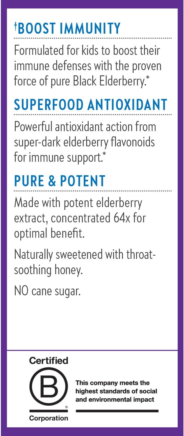 New Chapter Elderberry Kids Syrup, Advanced Immune Defense for Ages 2+, 64x Concentrated Elderberry, Sweetened with Throat-Soothing Grade A Honey, Non-GMO Project Verified, 4 Fl Ounce