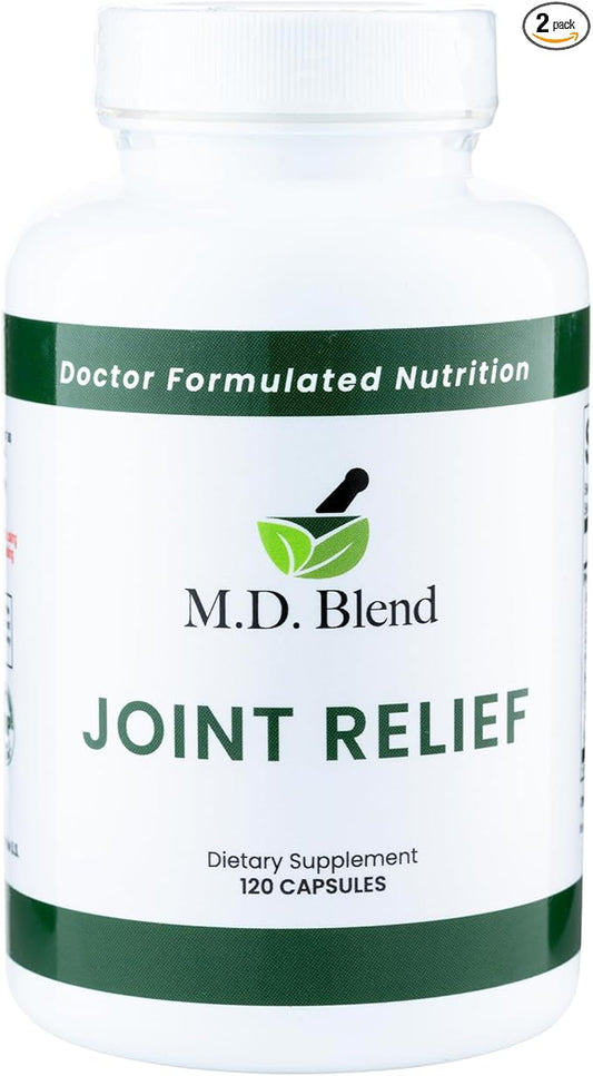 M.D. Joint Relief - Expert Formulated Supplement - Knees, HIPS, Ankles Movement & Mobility - Daily Wellness Blend - Collagen, Hydrolyzed, Glucosamine, BioPerine, Turmeric - 240 Capsules (Pack of 2)