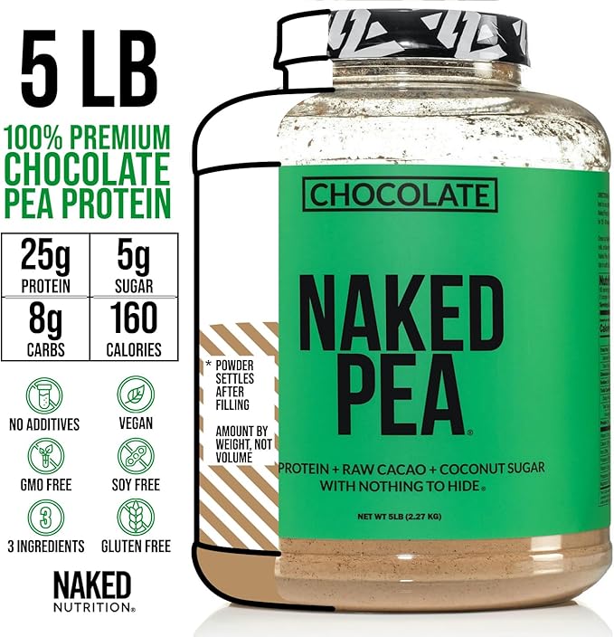 NAKED nutrition Chocolate Naked Pea Protein Isolate - 5Lb Bulk, Plant Based, Vegetarian & Vegan Protein. Easy To Digest, Non-Gmo, Gluten Free, Lactose Free, Soy Free