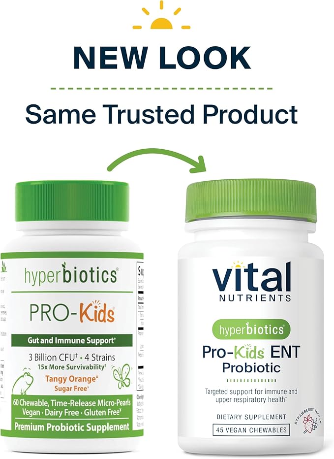 Hyperbiotics Vital Nutrients Pro Kids Probiotic ENT | Toddler Probiotics for Kids Ear, Nose and Throat | Targeted Immune and Digestive Health | Strawberry-Vanilla 45 Sugar-Free Chewable Tablets
