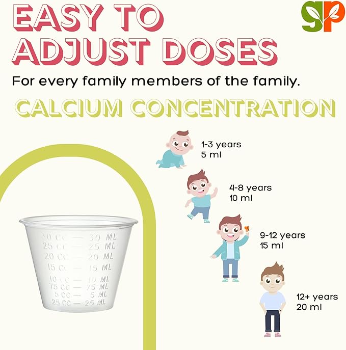 Organic Liquid Calcium for Kids - Magnesium, Zinc, Calcium Citrate & Vitamin D3 Calming Syrup & Liquid Calcium Supplement, NO Sugar NO Artificial Flavors, Vegetarian Halal Kosher