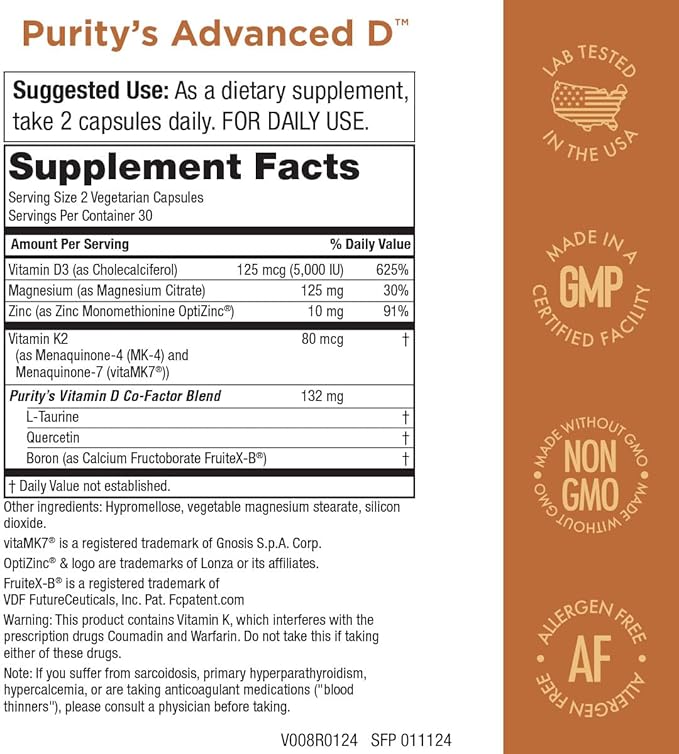 Purity Products Dr. Cannell's Advanced D from Vitamin D3 Super Formula - Packed with Vitamin D, Vitamin K2, Zinc, Magnesium Citrate, Boron and Taurine - 60 Vegetarian Capsules