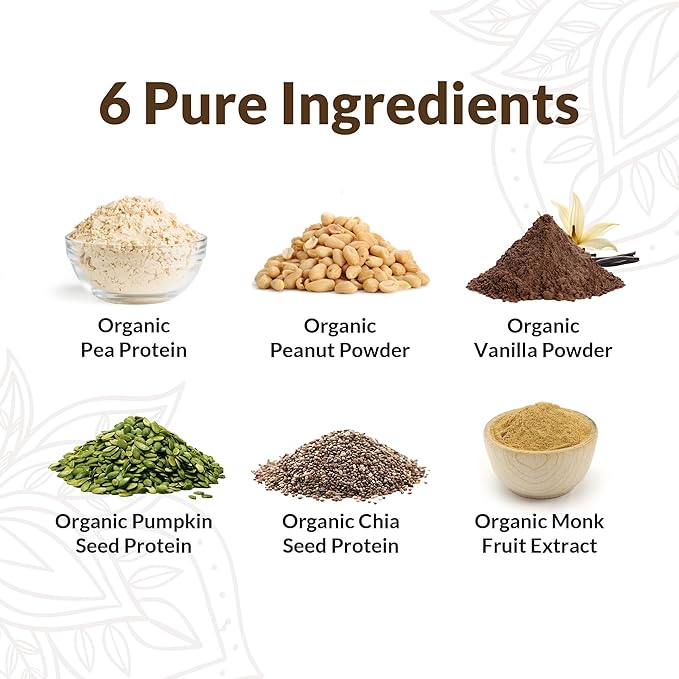 Organic Vegan Protein Powder Sample Pack - Plant-Based Protein, Gluten-Free, Non GMO, 20g Protein Per Serving, Great for Smoothies & Shakes (Peanut Butter, Pack of 16)