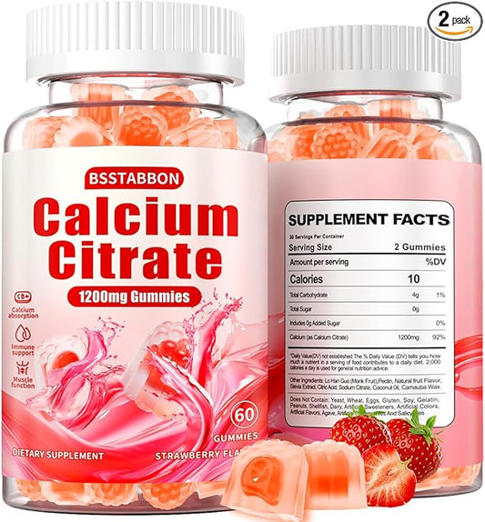 Calcium Citrate Supplement Gummies for Adult: Women & Men Sugar Free 1200 Mg Calcium Chewable Gummy - Organic Vegan Supplements for Energy&Immune Support(120Count