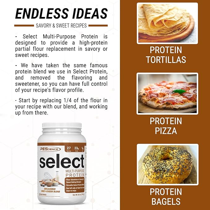 PEScience Select Multi-Purpose Unflavored Protein Powder, 27 Serving, Low Carb, Keto Friendly, and Gluten Free, Whey & Casein Blend for Baking and Smoothies