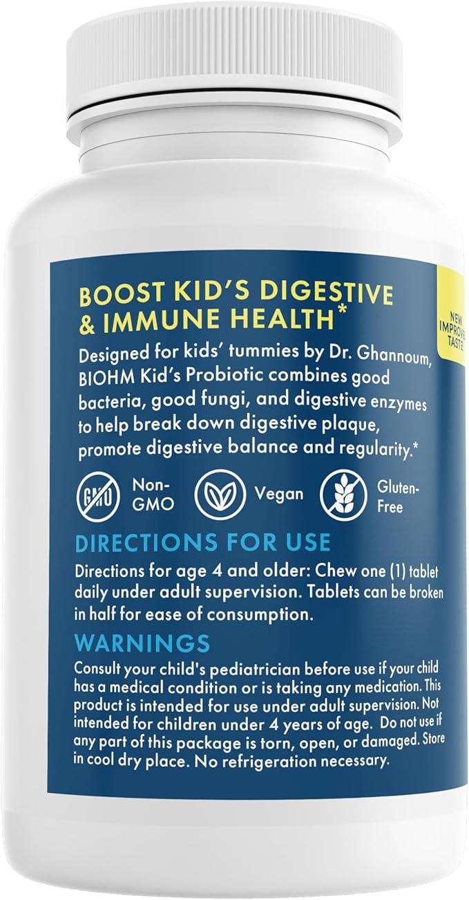 BIOHM Kids Probiotic, 5 Billion CFU (30 Chewable Tablets) Delicious Berry Lemonade, Daily Probiotics for Digestive Health, Stool Regularity & Immune Support, Vegan, Gluten-Free, Non-GMO, Ages 4+