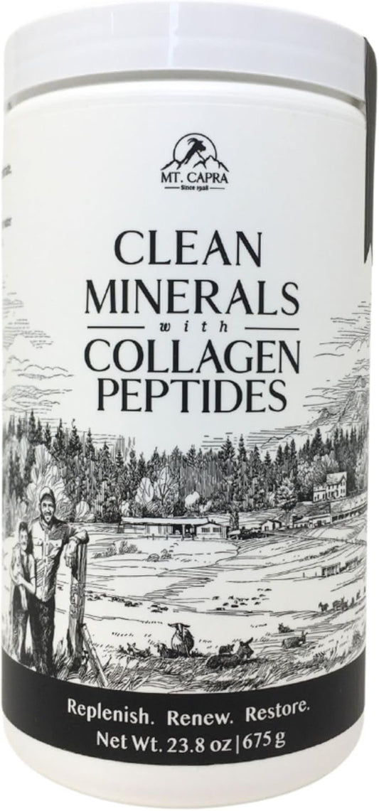 Mt. Capra Clean Minerals with Collagen Peptides | Whole Food Minerals from Goat Milk Whey and Grass-Fed Type I and III Collagen Peptides | 10 g Protein per Serving | Unflavored | 20 Servings - 23.8 oz