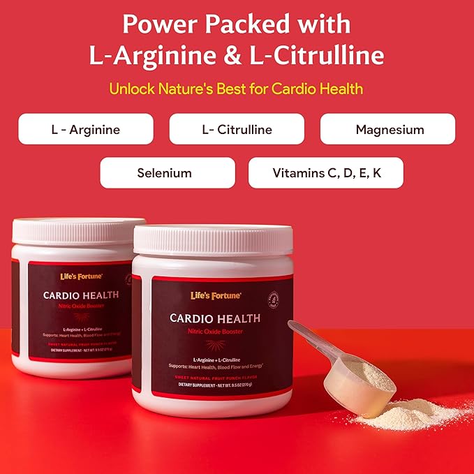 Life's Fortune 5000mg L- Arginine Supplement Powder & 1000mg L-Citrulline, High Potency Nitric Oxide Health Booster, Endurance, Workout Performance, Natural Fruit Punch Flavor (20 Servings)