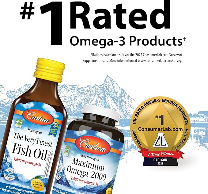 Carlson - Kid's The Very Finest Fish Oil, 800 mg Omega-3s, Liquid Fish Oil Supplement, Norwegian Fish Oil, Wild-Caught, Sustainably Sourced Fish Oil Liquid, Just Peachie, 200 mL (6.7 Fl Oz)