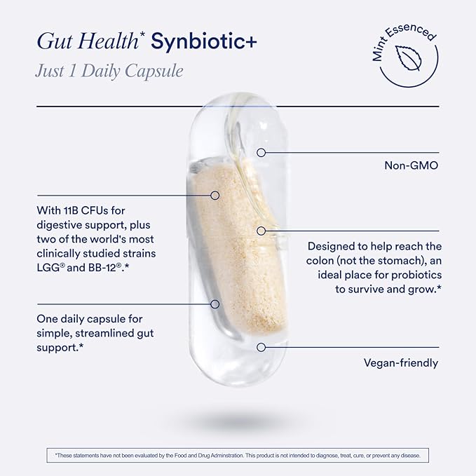 Ritual Synbiotic+ Probiotic, Prebiotic, Postbiotic, 3-in-1 Supplement for Gut Health and Digestive Support, Regularity, Bloat, Immune, Vegan Delayed-Released Daily Capsule, Women and Men, 30 Day
