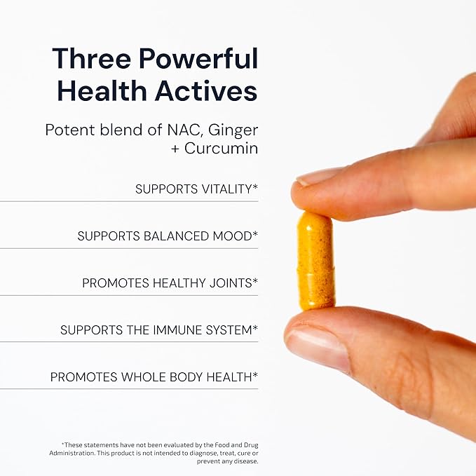 Blueprint Bryan Johnson NAC Supplement - Promotes Stress Relief, Immune System Function, Respiratory Health - Includes N-Acetyl-L-Cysteine, Ginger, Curcuminoids - Detoxifying - Vegan (30 Servings)