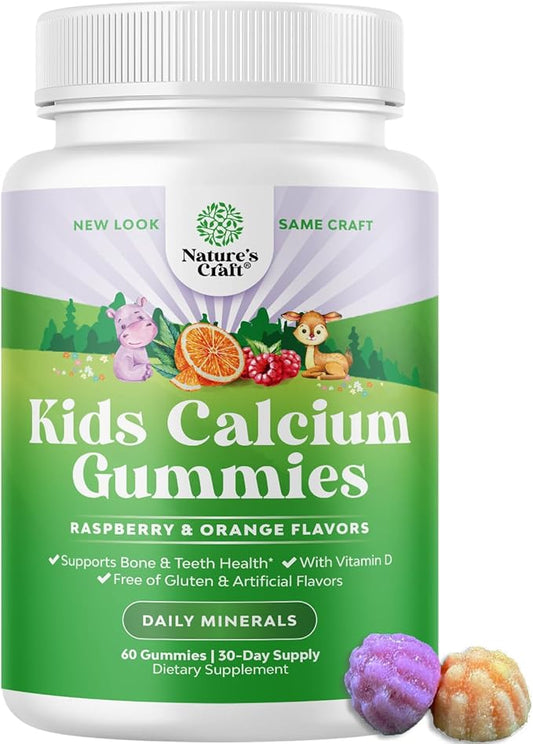 Natures Craft Tasty Kids Calcium Gummies - Vitamin D & Calcium Gummies for Children - Vitamin with & D for Muscle Bone Development Gelatin-Free Kosher Childrens 60ct (1 Pack)