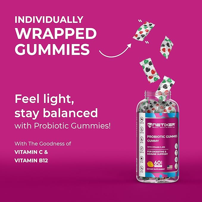 Probiotic Gummies – Mango Flavor | 40 Billion CFU | with Folic Acid, Vitamin C, B12, Zinc, Niacinamide & Riboflavin – Digestive & Immune Support – Vegan, Gluten-Free – 60 Ct