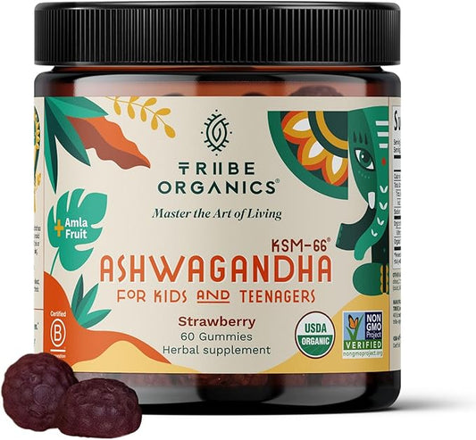 Ashwagandha KSM-66 Gummies for Kids & Teens - Pure Organic Root Extract Ayurvedic Supplement Gummy - Focus Mood Support Increase Energy Strength 600mg of Natural KSM66 for Superior Absorption