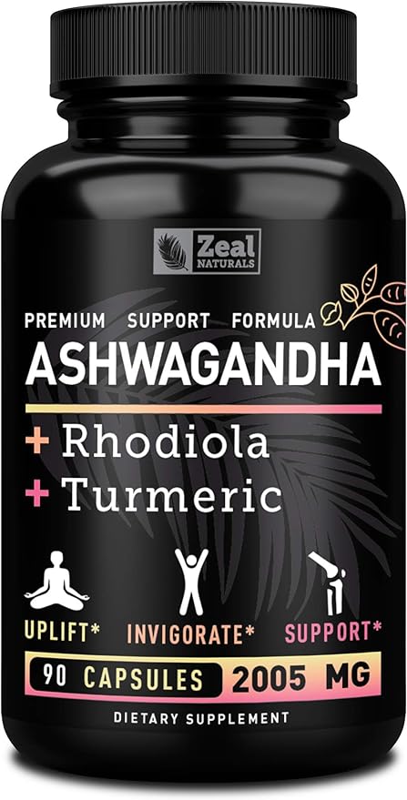 Ashwagandha Complex - Organic Ashwagandha Root Powder + Rhodiola Rosea + Turmeric - Premium Support Formula - Ashwagandha Capsules Supplement