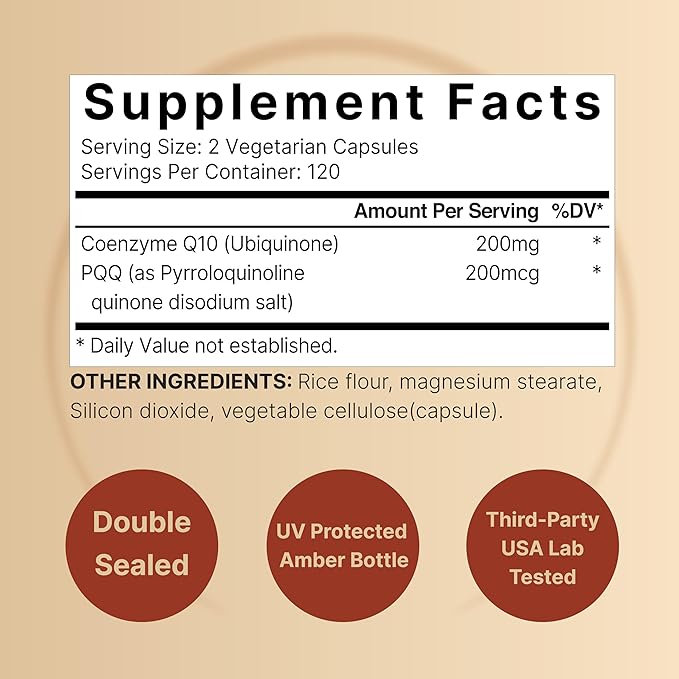 NatureBell CoQ10 (Ubiquinone) 200mg with PQQ, 240 Veggie Capsules | Stable High Absorption Form – Antioxidant Support for Brain, Heart, & Energy Health – Extra Strength Coenzyme Q10 Supplement
