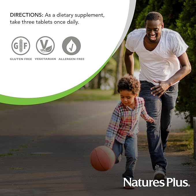 Natures Plus Source of Life Gold Multivitamin - 90 Tablets - with Vitamins D3, B12 & K2 - Blood, Bone & Immune Support - Vegetarian & Gluten Free - 30 Servings