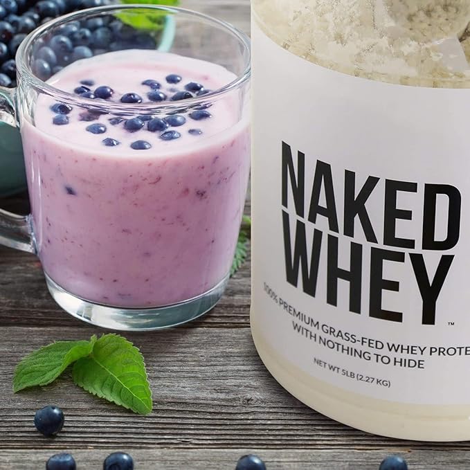 NAKED Strawberry Whey Protein - All Natural Grass Fed Whey Protein Powder + Dried Strawberries + Coconut Sugar- 5lb Bulk, GMO-Free, Soy Free, Gluten Free. Aid Muscle Growth & Recovery - 61 Servings