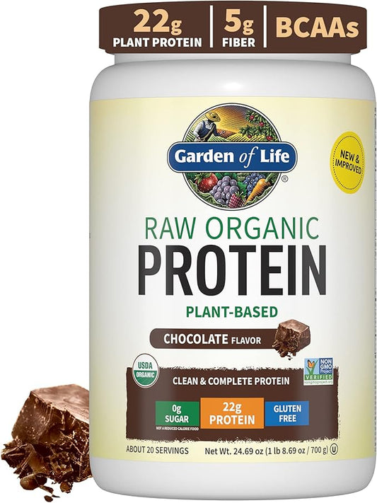 Vegan Protein Powder - Chocolate Organic Protein Powder, 22g Plant Based Protein & BCAAs, Probiotics & Digestive Enzymes - Garden of Life, Gluten & Lactose Free 1.5 LB