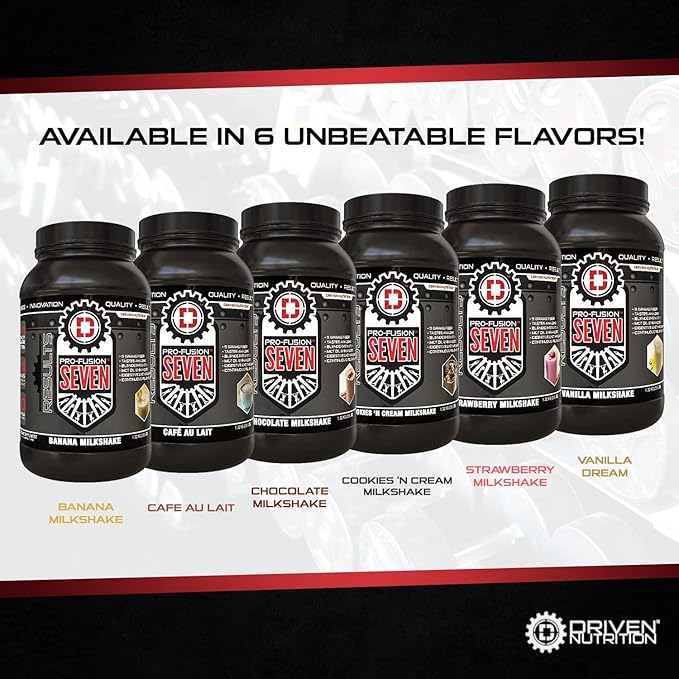 Driven Pro Fusion 7 Meal Replacement Powder - Men & Women, 3 lbs - 24g Protein Per Serving, Digestive Enzymes & MCT Oil - Gluten-Free - On-The-Go Energy & Supports Muscle Mass - Cafe Au Lait