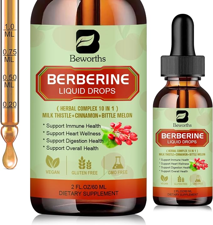 Berberine HCL Supplement with Ceylon Cinnamon - Berberine Liquid Drops with Turmeric, Ceylon Cinnamon, Bitter Melon, Milk Thistle, Berberine Veggie Supplement for Digestion System Support