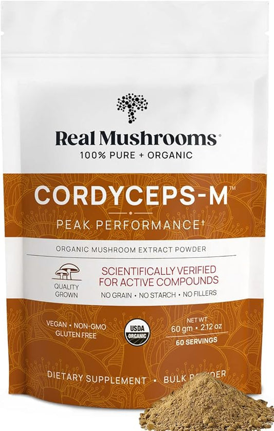 Real Mushrooms Cordyceps Powder - Performance Mushroom Extract with Organic Militaris for Energy Immune Support Vegan Supplement, Boost Non-GMO, 60 Servings
