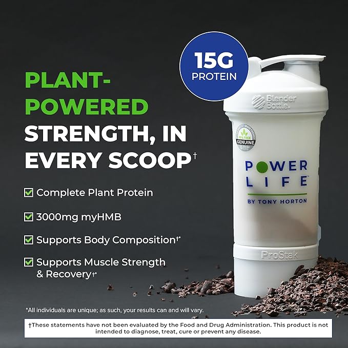 POWERLIFE Tony Horton High Impact Plant Protein Powder with 3000 MG of HMB, Plant-Based, No Sugar Added, Vegan, Keto Friendly, Non-GMO (Chocolate - New Formula)