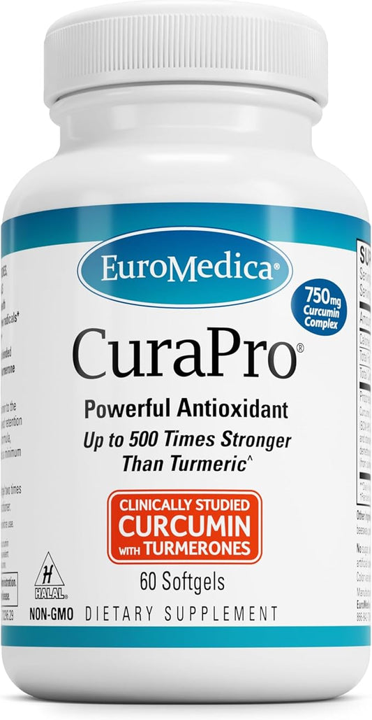 Euromedica CuraPro - Antioxidant Supplement for Brain & Cardiovascular Health Support - Herbal Supplement with Curcumin - Dietary Immune Support Supplement - 60 Softgels