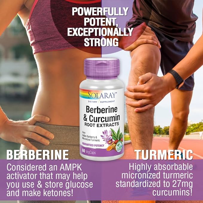 Solaray Berberine & Curcumin Root Extracts | Healthy Digestive & Cardiovascular & Function Support | Lab Verified, 60-Day Guarantee - 60 Servings, 60 VegCaps