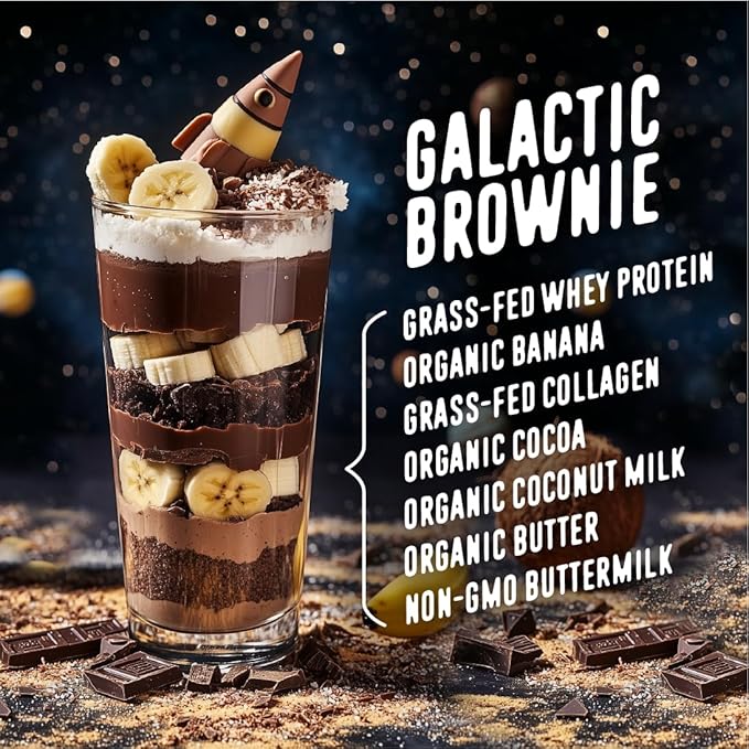 FlavCity Kids Chocolate Protein Powder - Galactic Brownie Smoothie - 15g Undenatured Whey Kids Protein Shake Powder - 5g Grass-Fed Bovine Collagen Peptides - Gluten-Free & Non-GMO (15 Servings)