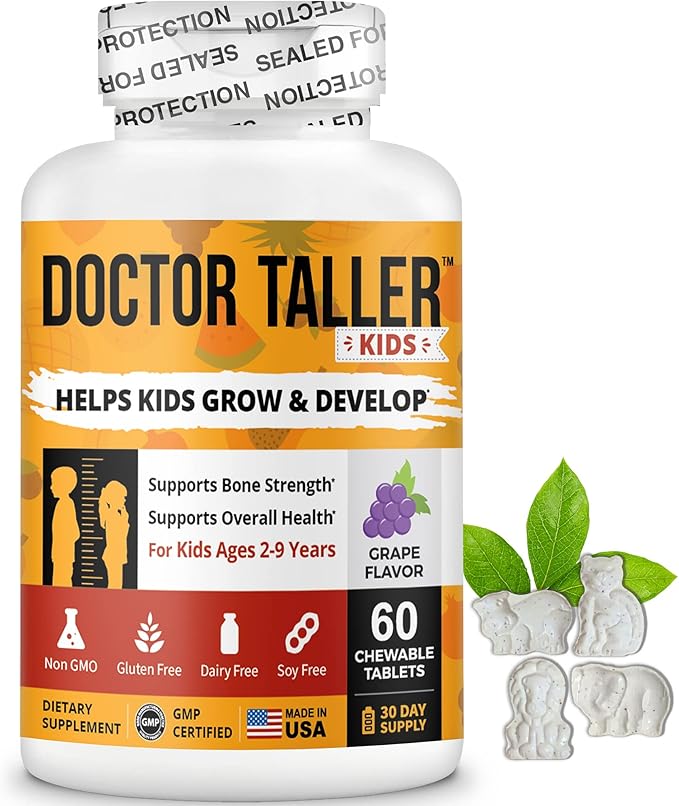 NuBest Doctor Taller Kids - Kids Multivitamins, Toddler Vitamins - Support Healthy Height, Height Growth and Bone Strength for Ages 2 to 9 - Grape Flavor - 60 Vegan Chewable Tablets | 3 Pack