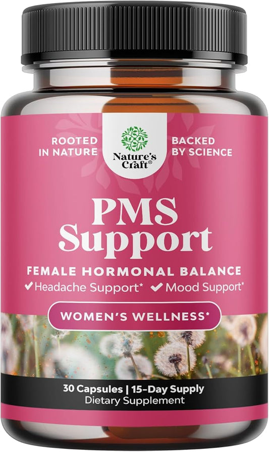 PMS Support Supplement for Women – Hormone Balance for Women & Menstrual Ease with DIM, Chasteberry, Black Cohosh & Ashwagandha - for Period Cramps Ease, Menopause Bloating, Mood Swing – 30 Ct