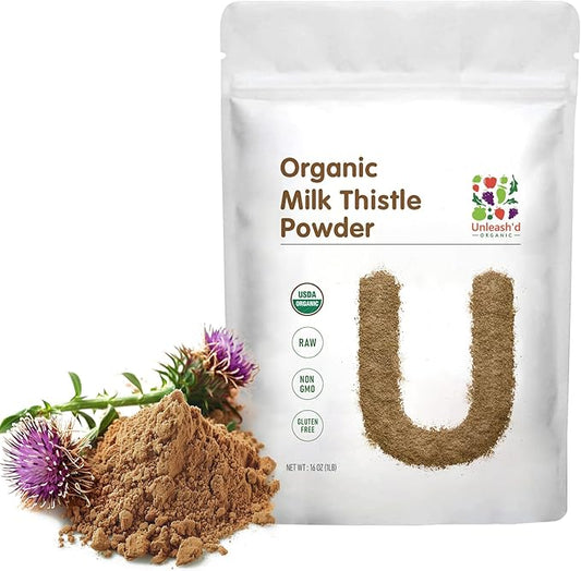 UNLEASH'D ORGANIC Organic Milk Thistle Powder 16 oz Rich in Silymarin and Antioxidants Immune Support 100% Pure and Organic