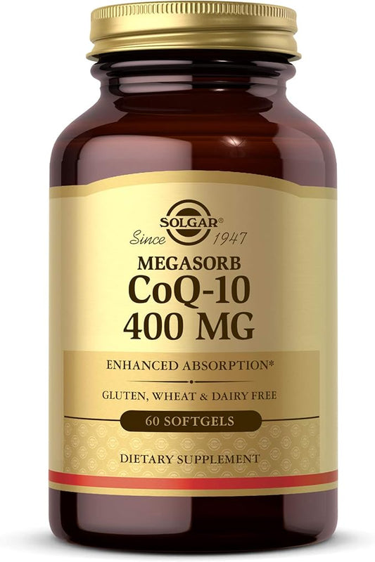 Solgar Megasorb CoQ-10 400 mg, 60 Softgels - Supports Heart & Brain Function - Coenzyme Q10 Supplement - Enhanced Absorption - Gluten Free, Dairy Free