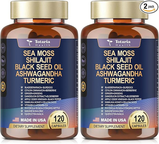 25-in-1 Sea Moss Capsules, 120 Capsules per Bottle, 2 Bottles
