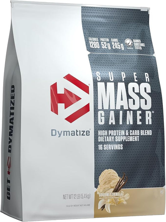 Dymatize Super Mass Gainer Protein Powder, 1280 Calories & 52g Protein, 10.7g BCAAs, Mixes Easily, Tastes Delicious, Gourmet Vanilla, 12 lbs