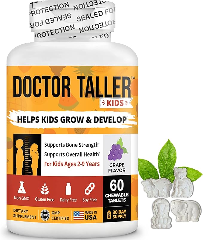 NuBest Doctor Taller Kids - Kids Multivitamins, Toddler Vitamins - Support Healthy, Immunity and Bone Strength for Ages 2 to 9 - Grape Flavor - 60 Vegan Chewable Tablets | 1 Month Supply