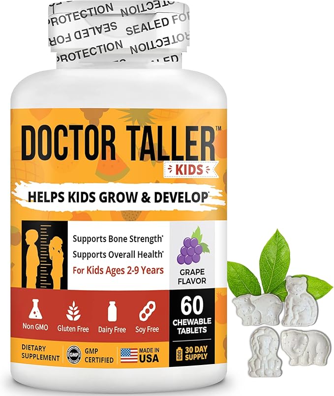 NuBest Doctor Taller Kids - Kids Multivitamins, Toddler Vitamins - Support Healthy, Immunity and Bone Strength for Ages 2 to 9 - Grape Flavor - 60 Vegan Chewable Tablets | 1 Month Supply